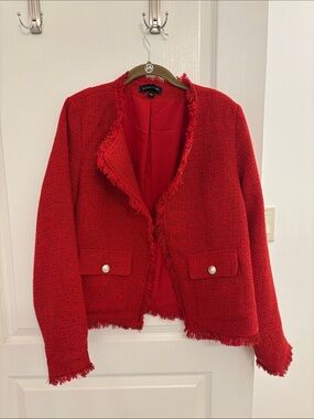 41 Hawthorn Red Tweed Fringe Pearl-Button Jacket